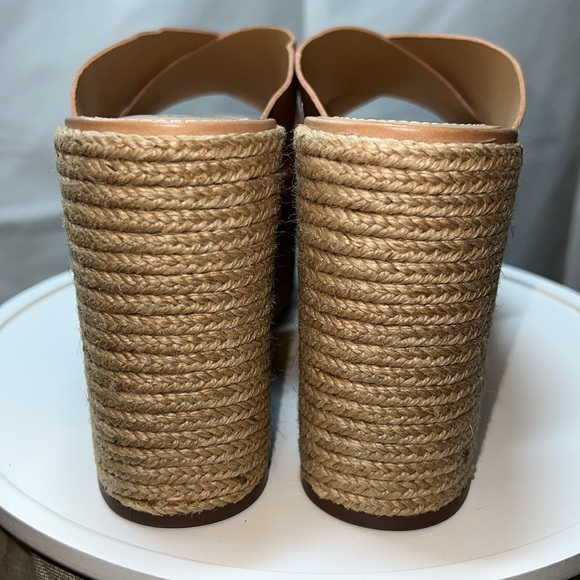 NEW SCHUTZ Tan Leather Jute Wrapped Platform Espadrille Sandals - Picture 3 of 6